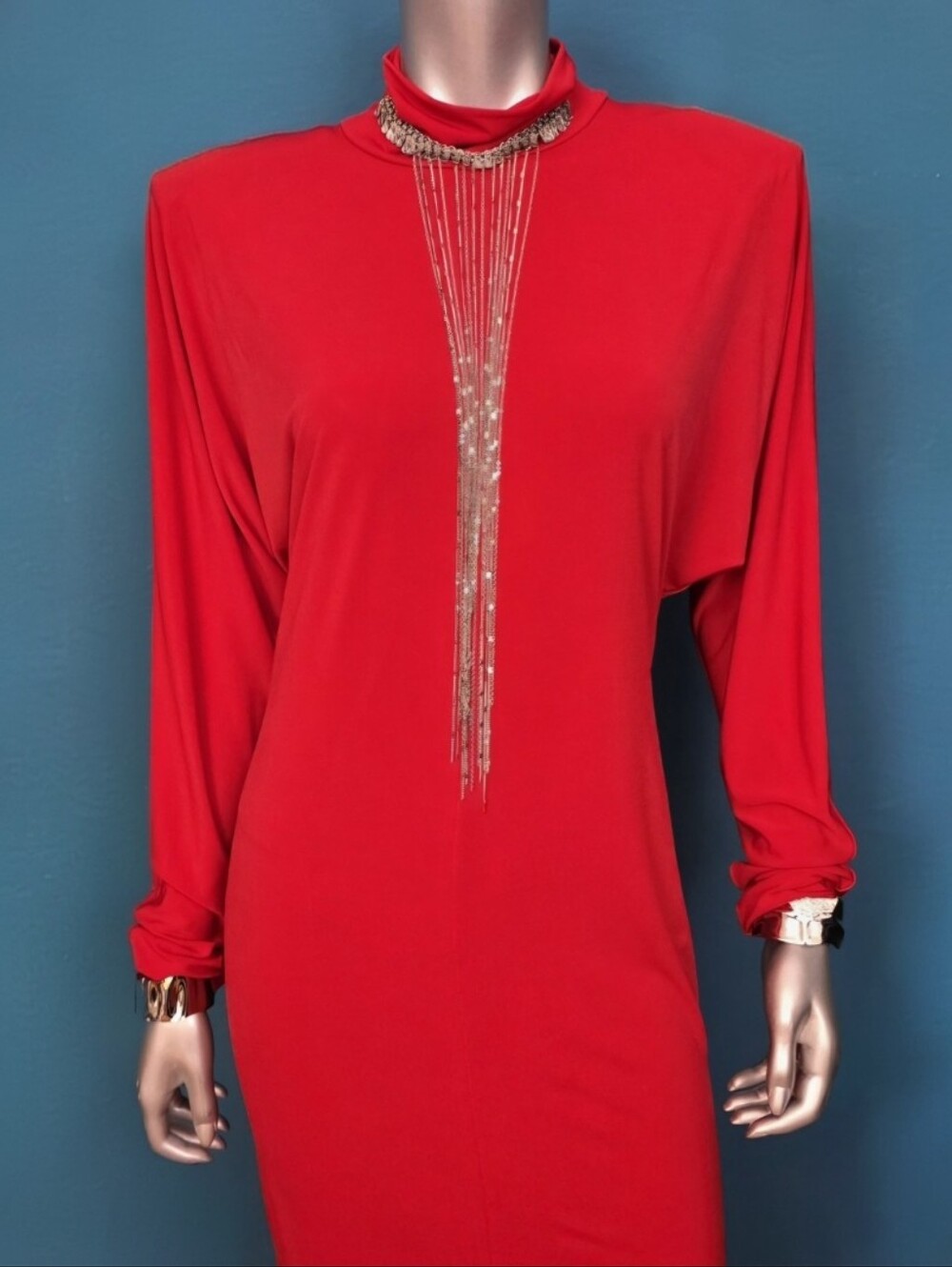 ๐๏ธ๐ASOS 80S Style Slinky Batwing Sleeve High Neck Maxi Dress In Red // (NWOT) - Picture 16 of 16
